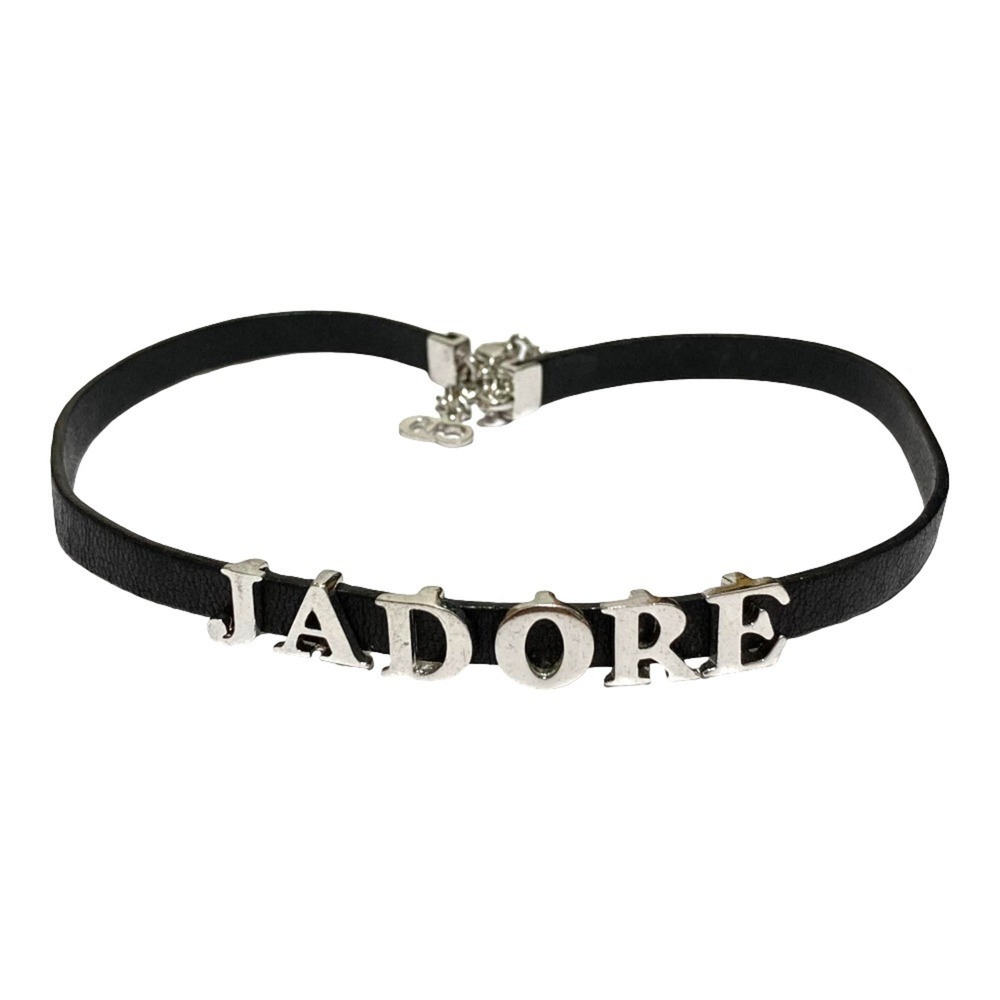 Christian Dior JADORE Leather Choker Necklace, Black and Silver Color, for Women